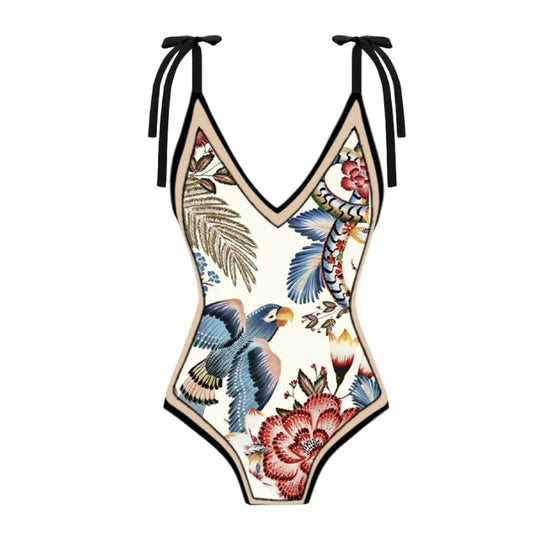 Flower Print Monokini with Beach Skirt