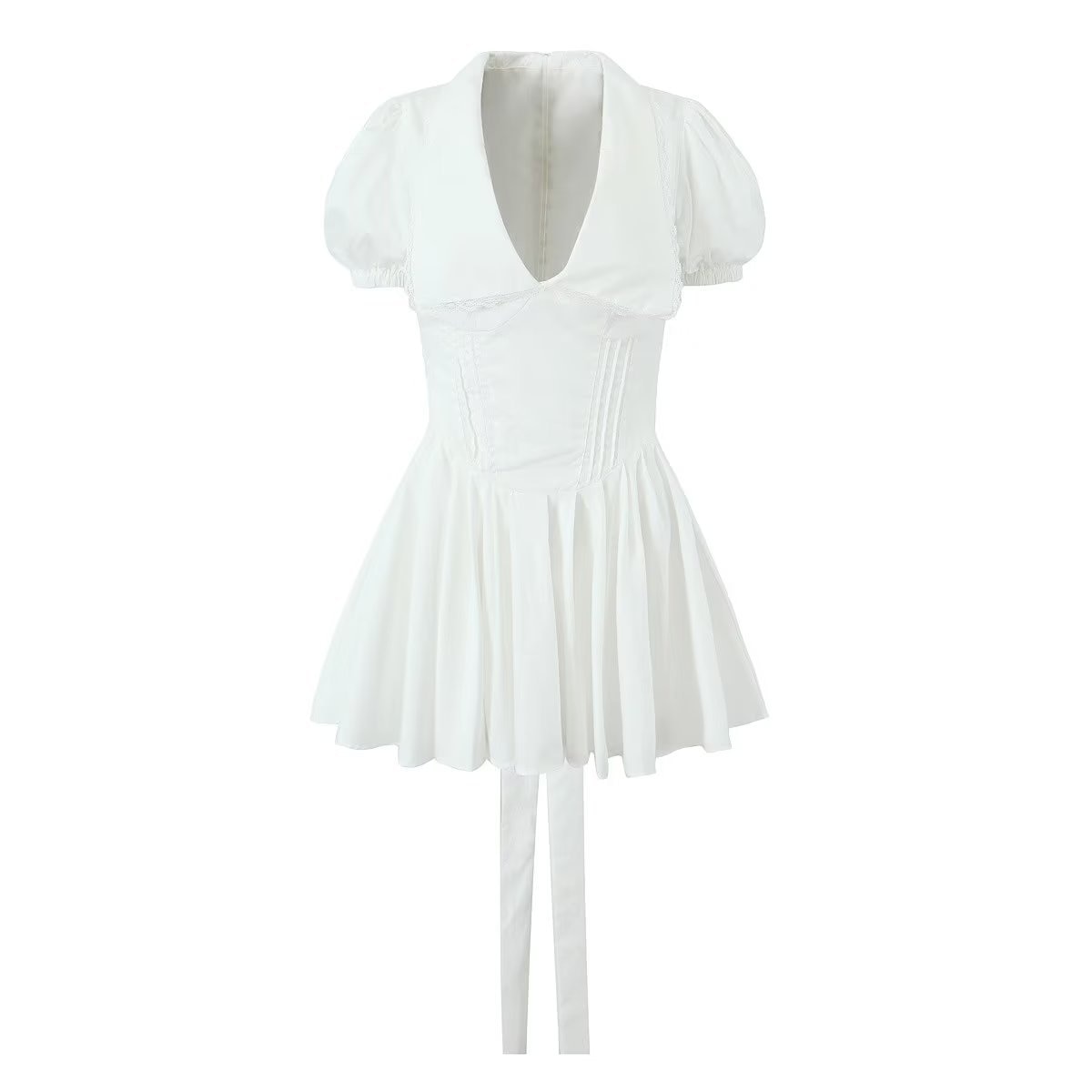 WHITE MINI DRESS with COLLAR and BOW