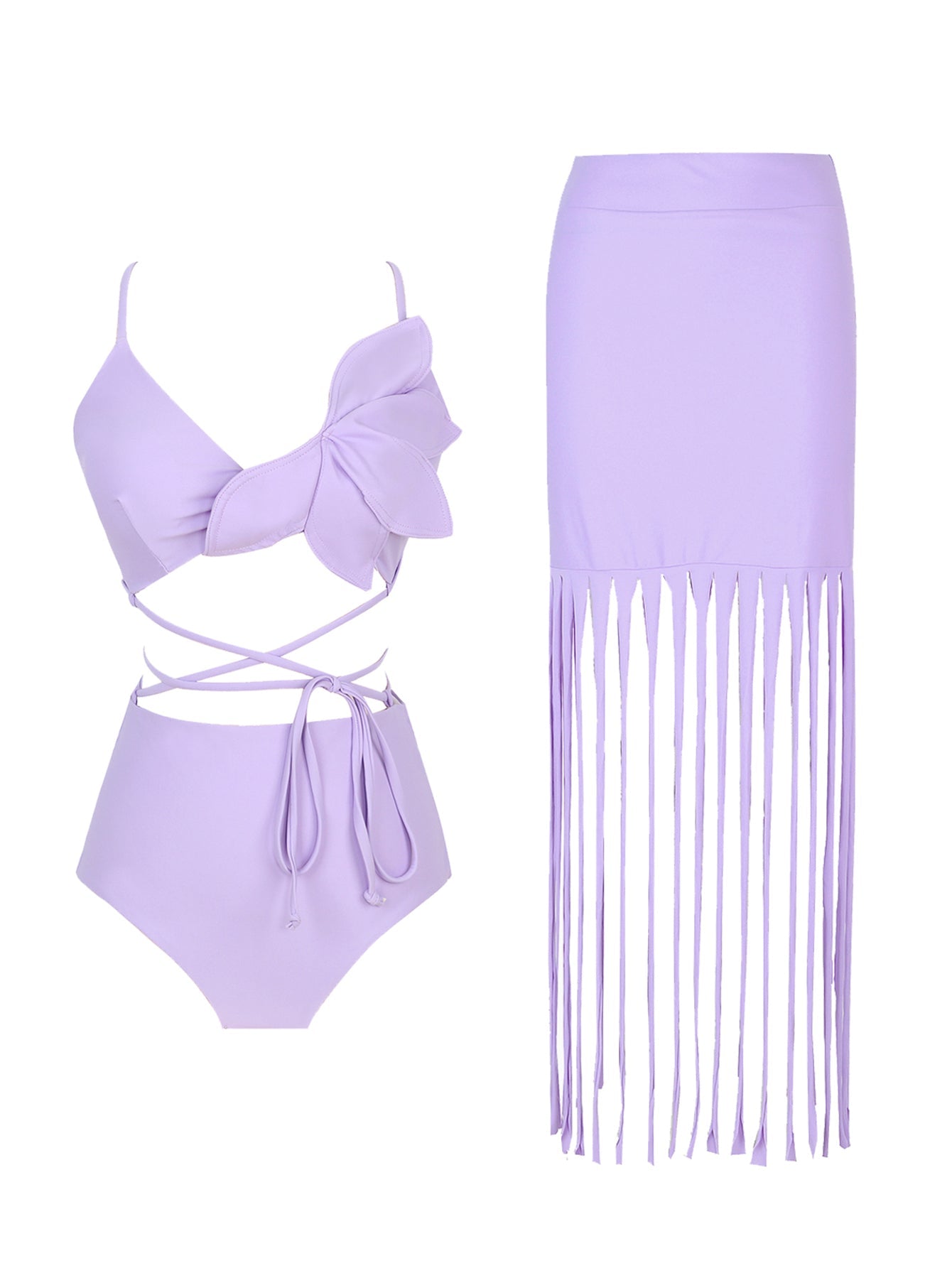 Bikini Swimsuit For Women Lavender Fringe Stretch