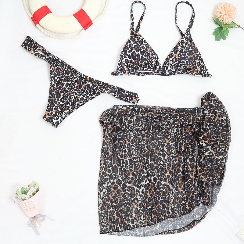 Leopard Print Three Piece Set Bikini