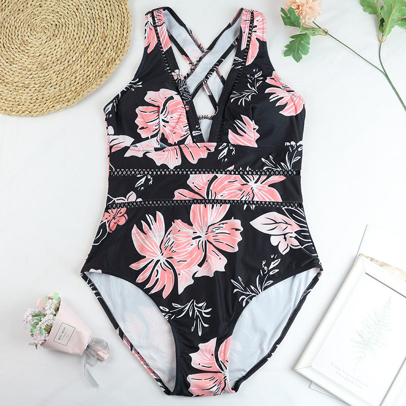 Floral One Piece V-Neck Swimsuit