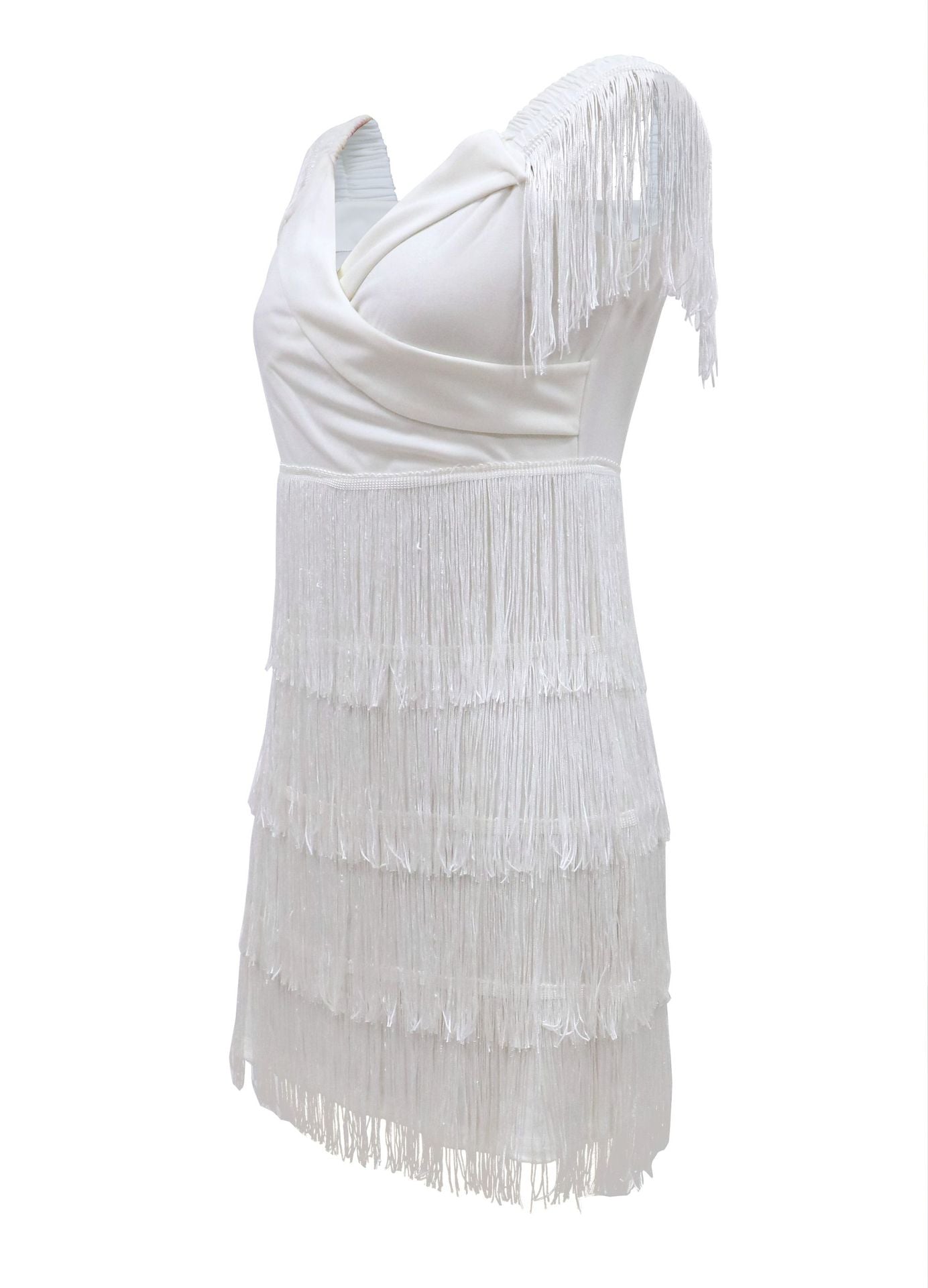 White Fringes Evening Short Dress