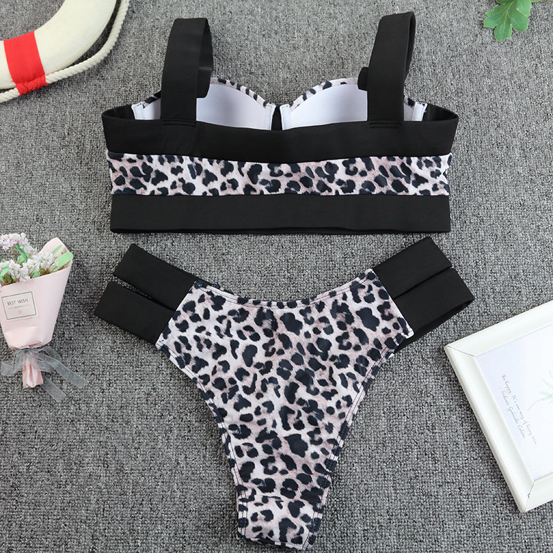 Leopard Cut-out Push Up Bra Bikini Swimsuit