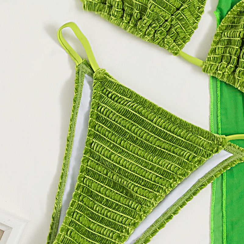 Green Cover Up Three Piece Bikini Set