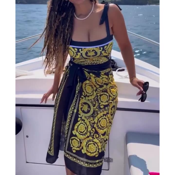 Ver*ace print body suit with sarong