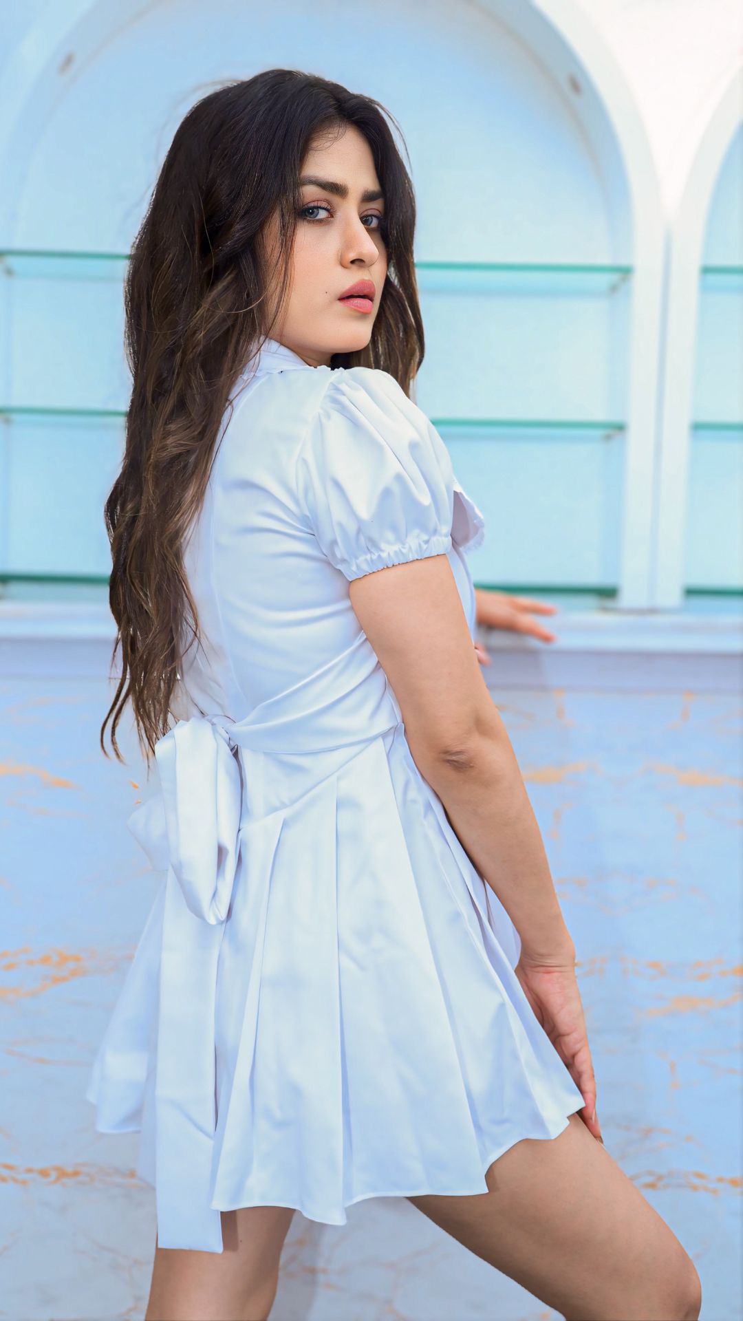 WHITE MINI DRESS with COLLAR and BOW