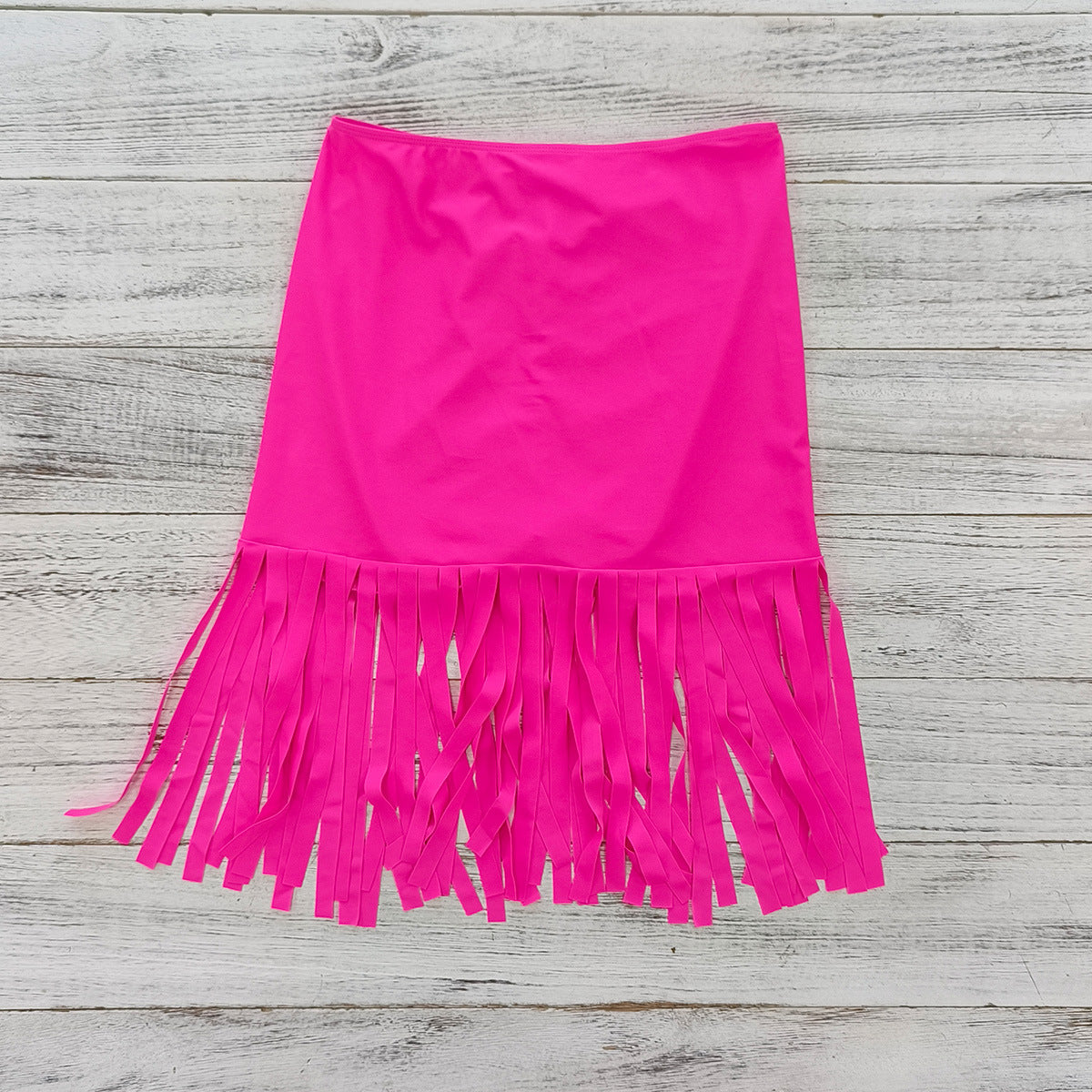 Neon pink lotus fringe three piece bikini set