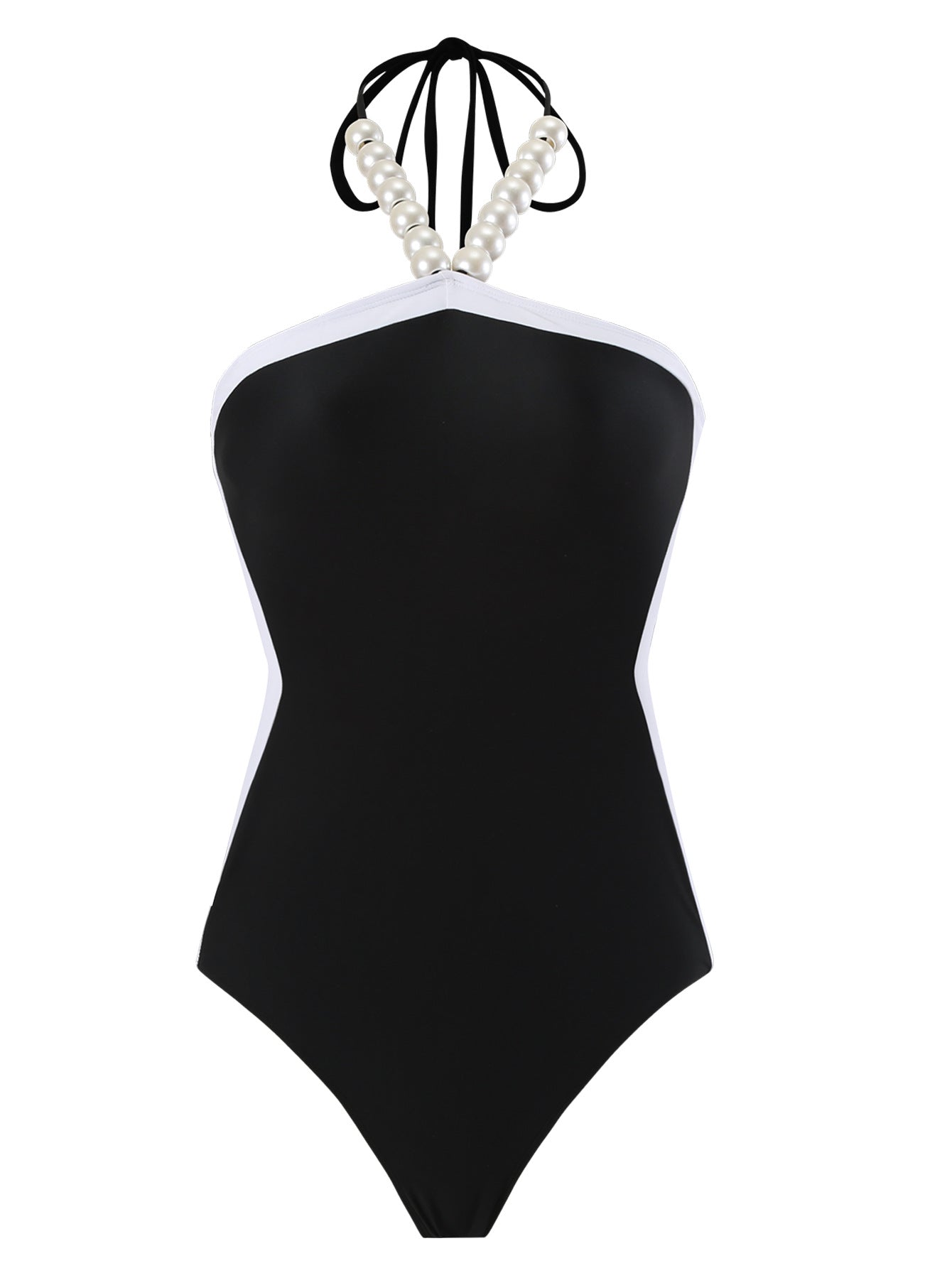 Pearl Chain Swimsuit Top with Black Cover-U